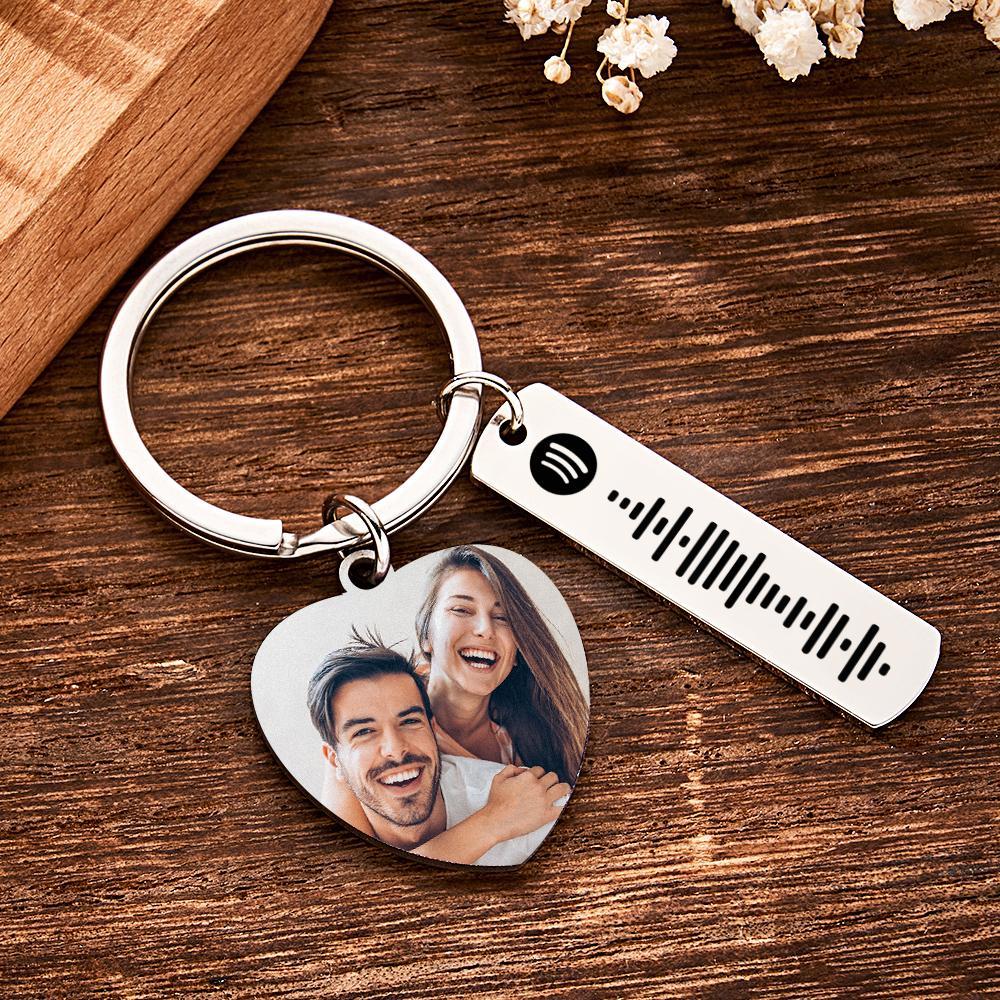 Personalized Calendar Keychain Special Day Significant Photo Heart Square Shape Music Code Metal Keychain Anniversary Gift - Myphotowallet