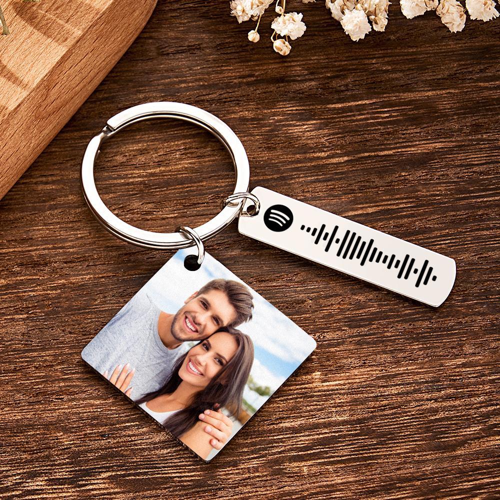 Personalized Calendar Keychain Special Day Significant Photo Heart Square Shape Music Code Metal Keychain Anniversary Gift - Myphotowallet