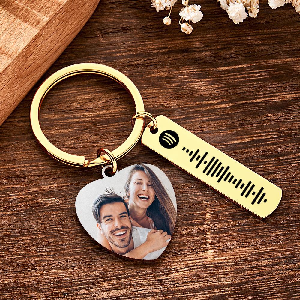 Personalized Calendar Keychain Special Day Significant Photo Heart Square Shape Music Code Metal Keychain Anniversary Gift - Myphotowallet