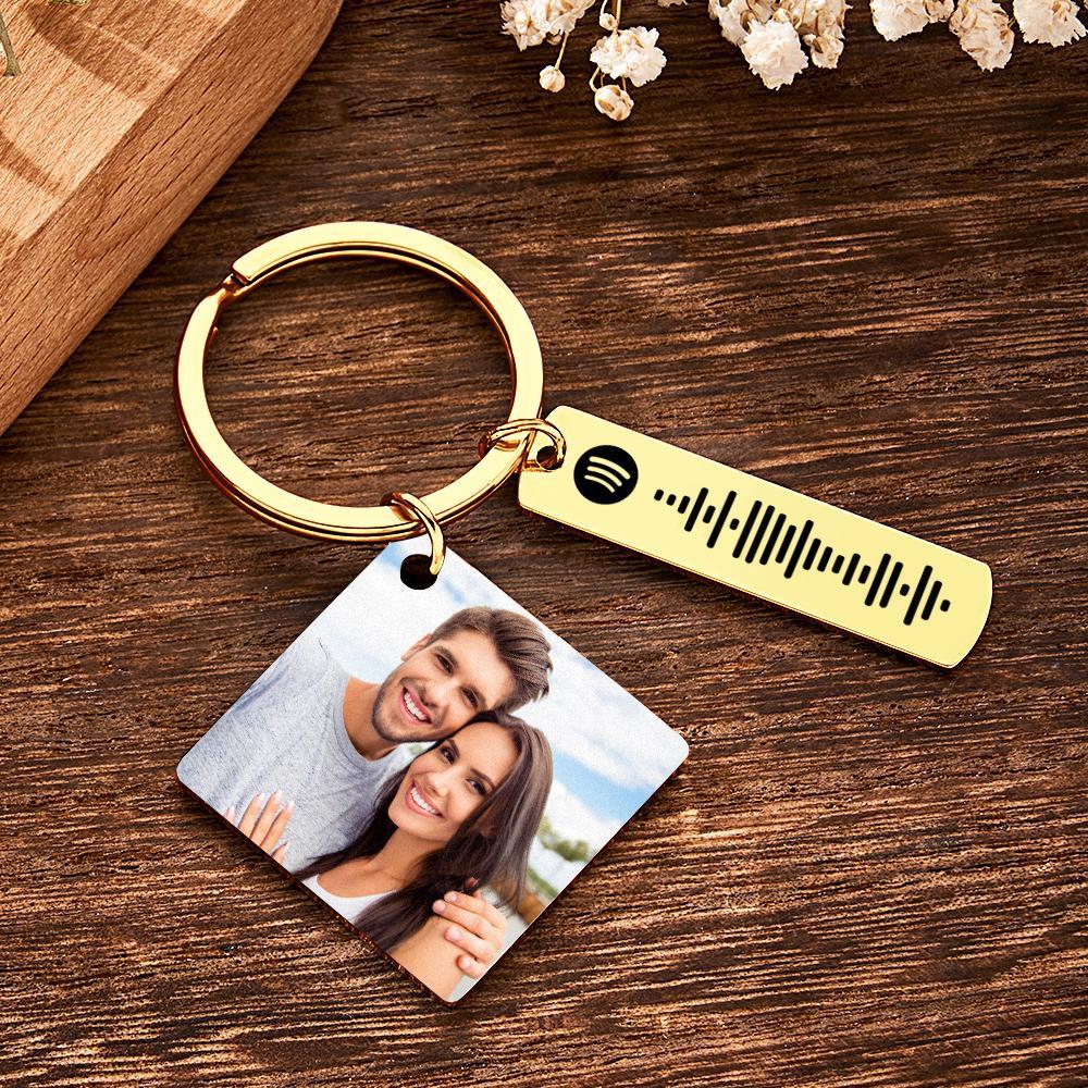 Personalized Calendar Keychain Special Day Significant Photo Heart Square Shape Music Code Metal Keychain Anniversary Gift - Myphotowallet
