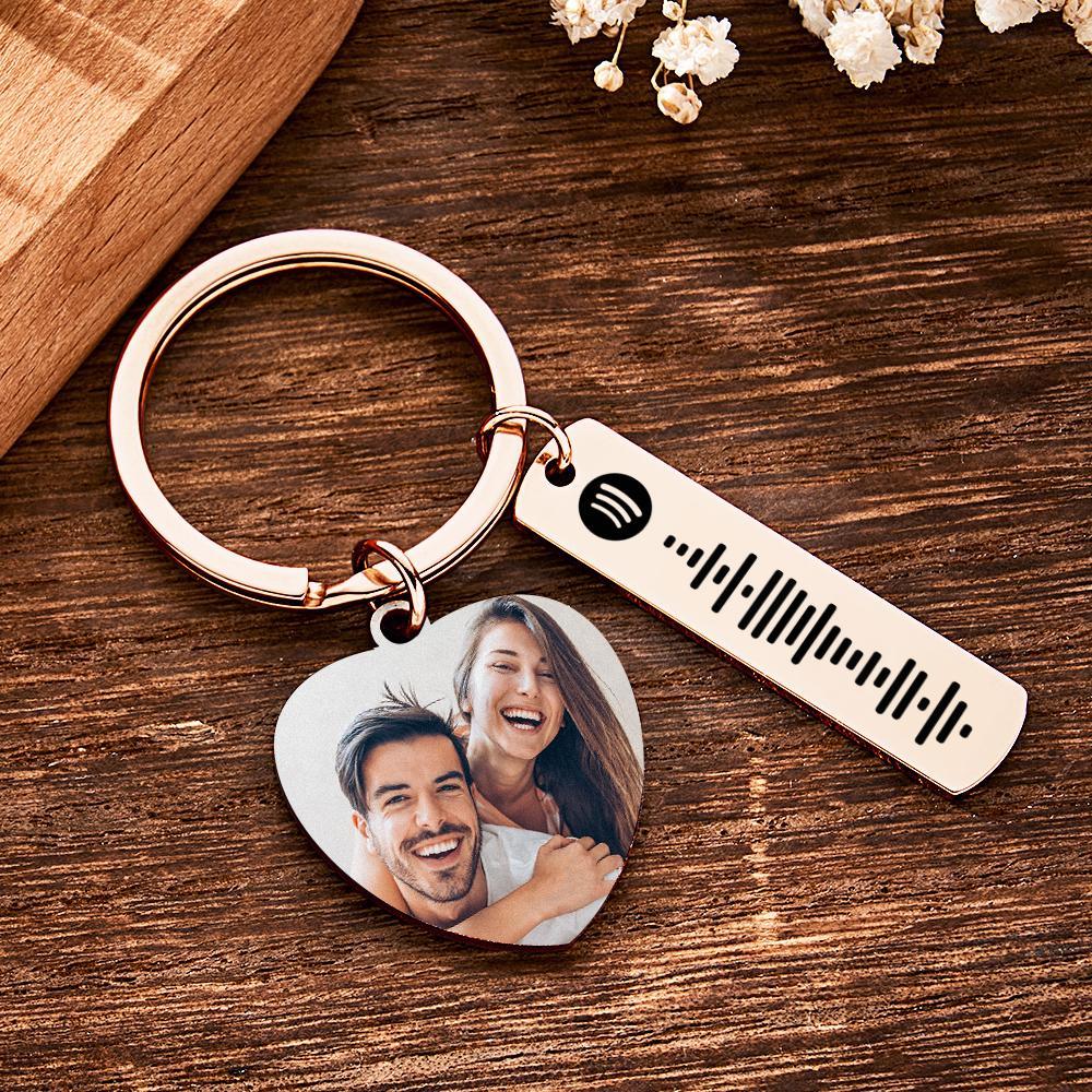 Personalized Calendar Keychain Special Day Significant Photo Heart Square Shape Music Code Metal Keychain Anniversary Gift - Myphotowallet
