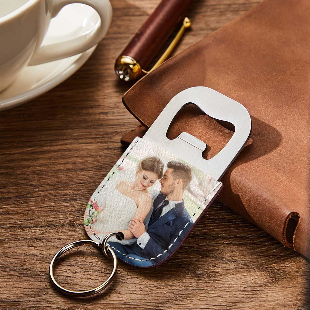 Personalized Photo Keychain Bottle Opener Custom Picture Vegan Leather Keychain - Myphotowallet