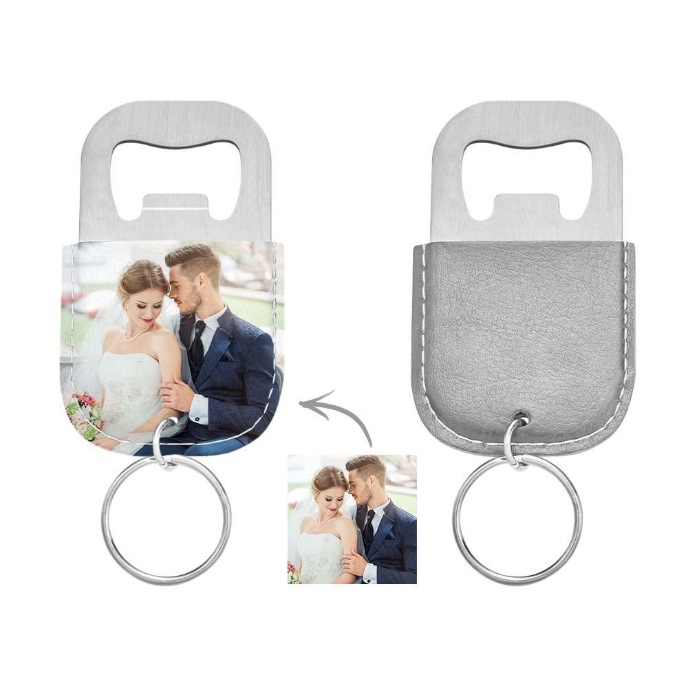 Personalized Photo Keychain Bottle Opener Custom Picture Vegan Leather Keychain - Myphotowallet