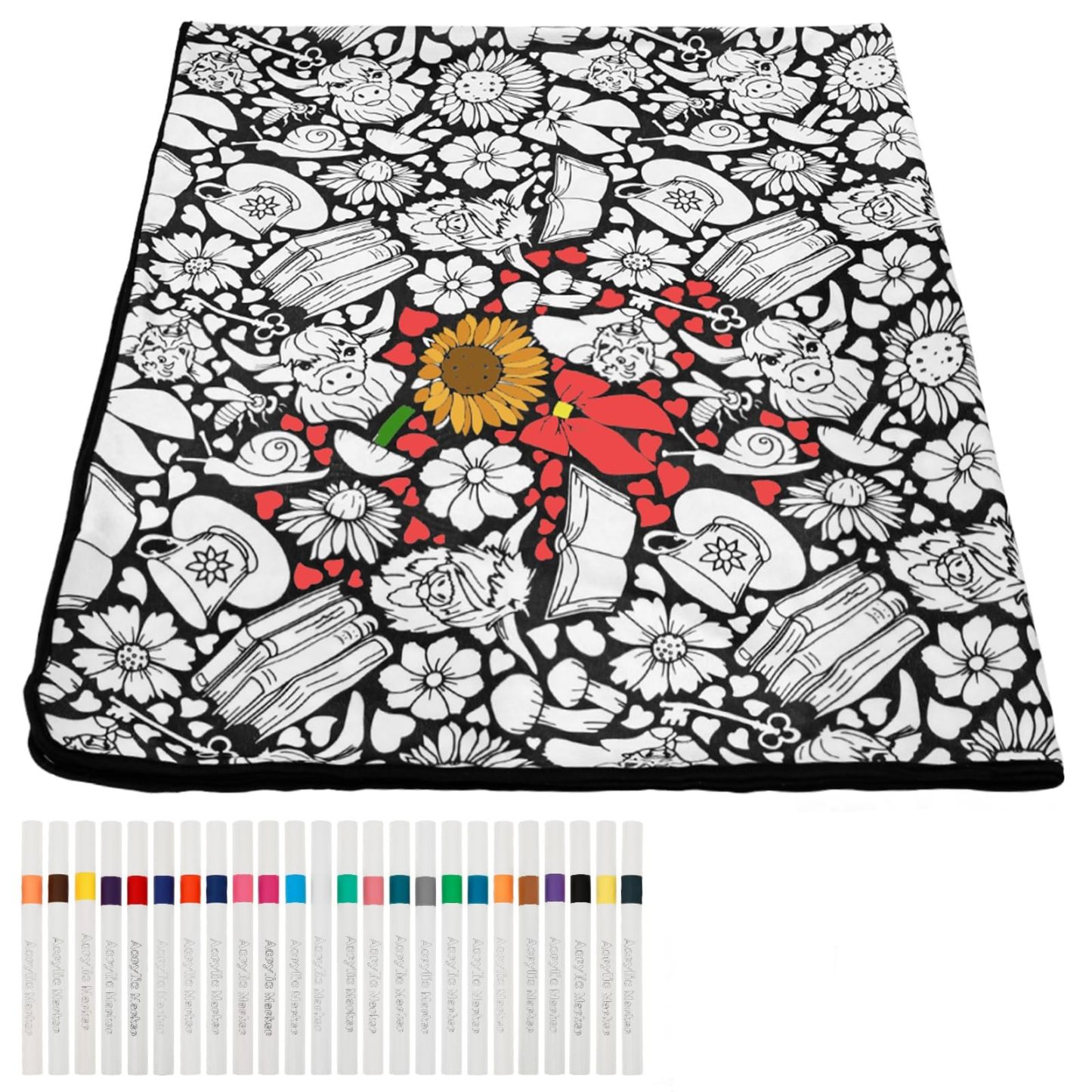 DIY Coloring Blanket with Markers, Color Your Own Blankets, Customizable Washable Diys Colorings Blanket Kits, You Can Color Fuzzy Velvet, Creative Diys Colorings Blankets for Adults