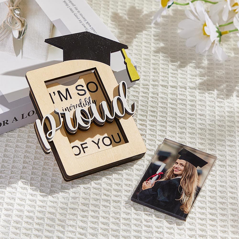 Custom Graduate Photo Card Holder Personalized Wooden Acrylic Picture Commemorative Graduation Gift - Myphotowallet