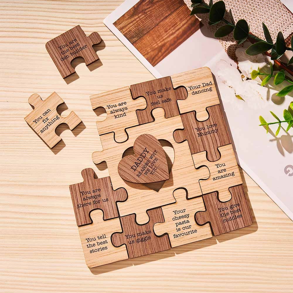 Custom Engraved Puzzle Ornaments Wooden Creative Gifts for Dad - Myphotowallet