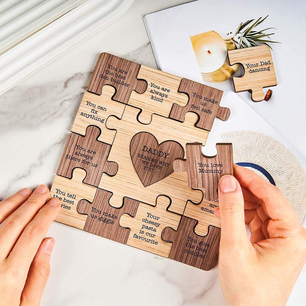 Custom Engraved Puzzle Ornaments Wooden Creative Gifts for Dad - Myphotowallet