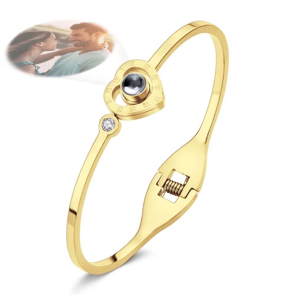Personalized Photo Projection Heart-Shaped Bracelet Round Free Adjustment Bracelet for Her - Myphotowallet