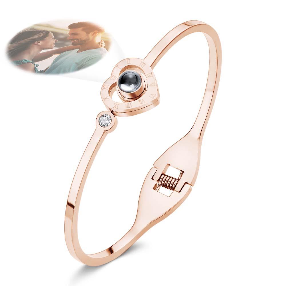 Personalized Photo Projection Heart-Shaped Bracelet Round Free Adjustment Bracelet for Her - Myphotowallet