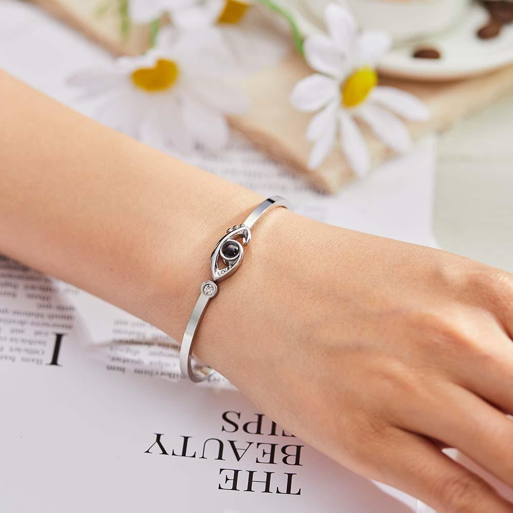 Personalized Photo Projection Devil Eye Bracelet Round Free Adjustment Bracelet for Her - Myphotowallet