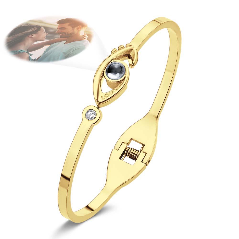 Personalized Photo Projection Devil Eye Bracelet Round Free Adjustment Bracelet for Her - Myphotowallet