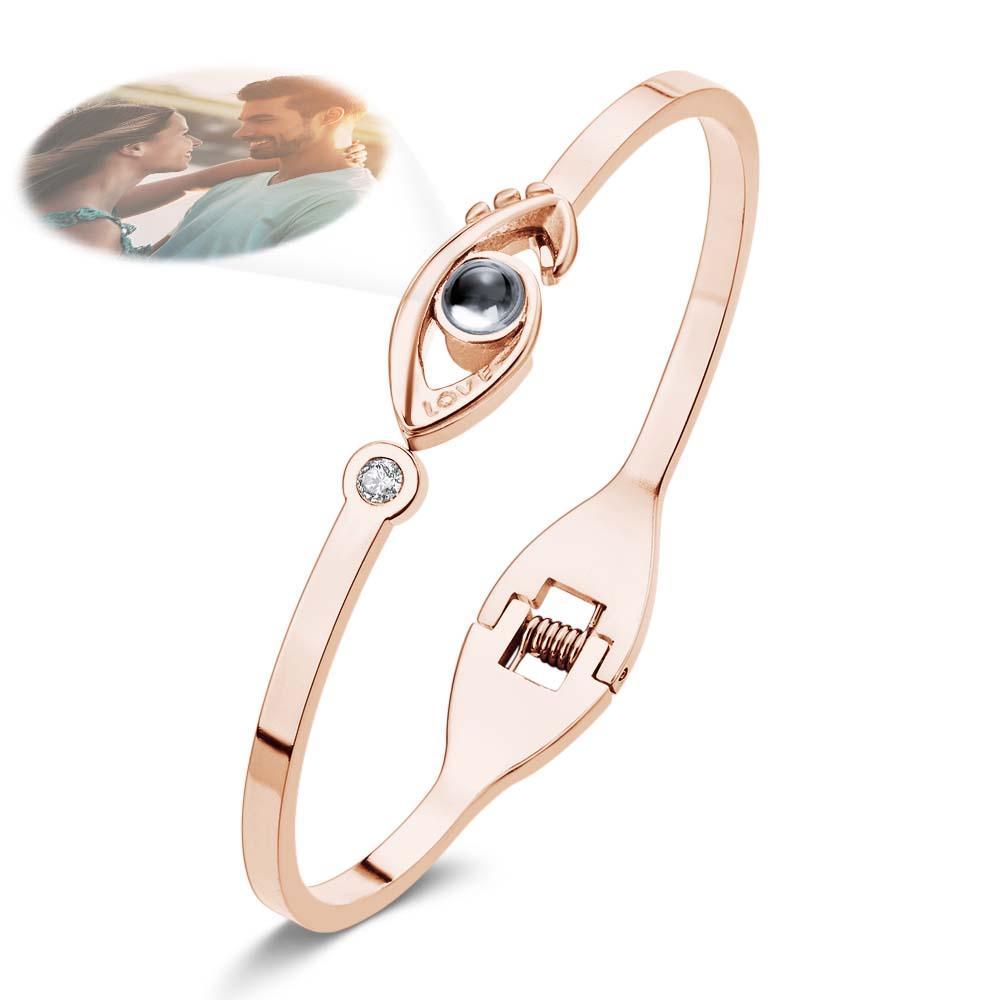 Personalized Photo Projection Devil Eye Bracelet Round Free Adjustment Bracelet for Her - Myphotowallet