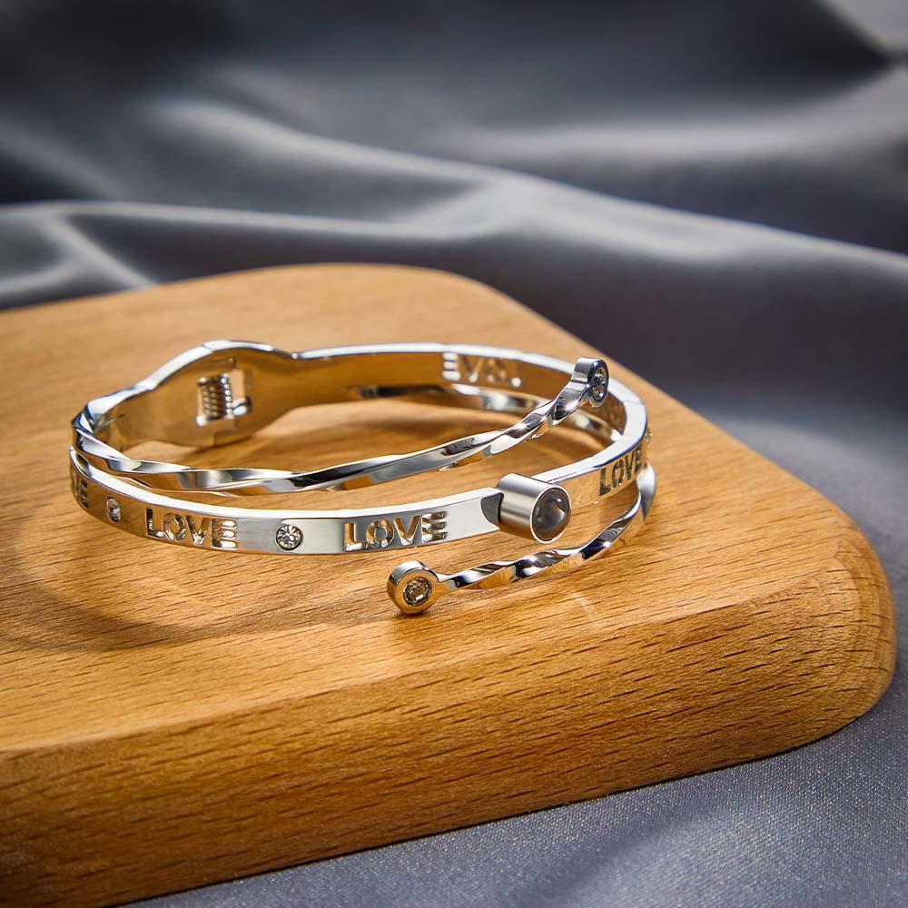 Personalized Photo Projection Bracelet Love With Rhinestones Free Adjustment Bracelet Gift For Her - Myphotowallet
