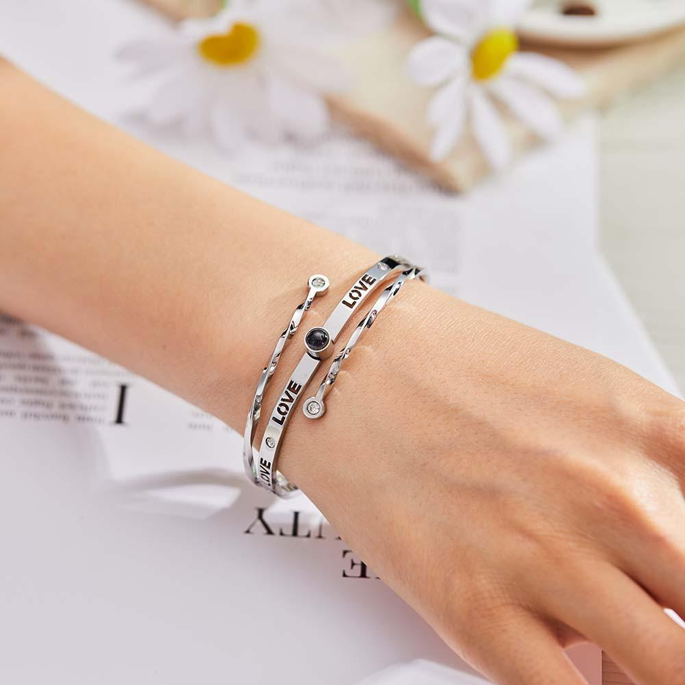 Personalized Photo Projection Bracelet Love With Rhinestones Free Adjustment Bracelet Gift For Her - Myphotowallet