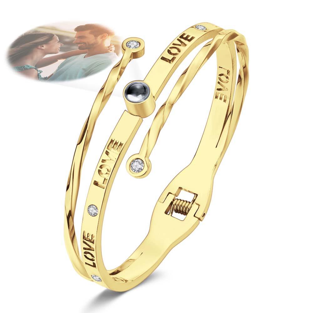 Personalized Photo Projection Bracelet Love With Rhinestones Free Adjustment Bracelet Gift For Her - Myphotowallet