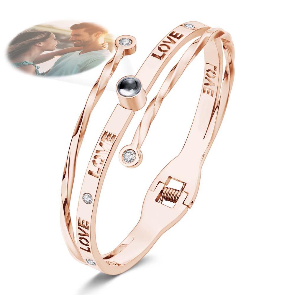 Personalized Photo Projection Bracelet Love With Rhinestones Free Adjustment Bracelet Gift For Her - Myphotowallet