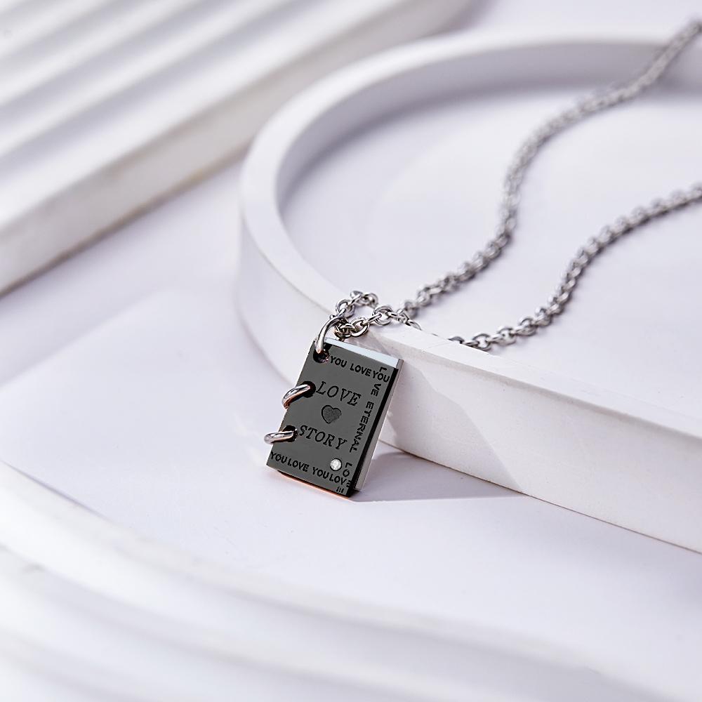Custom Engraved Photo Necklace Love Story Book Couple Gifts - Myphotowallet