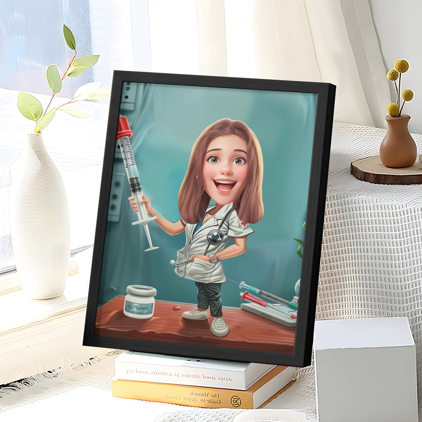 Custom Nurse Caricature Portrait - From Your Photo, Unique Gift for Nurses, Cartoon Style, Digital Download