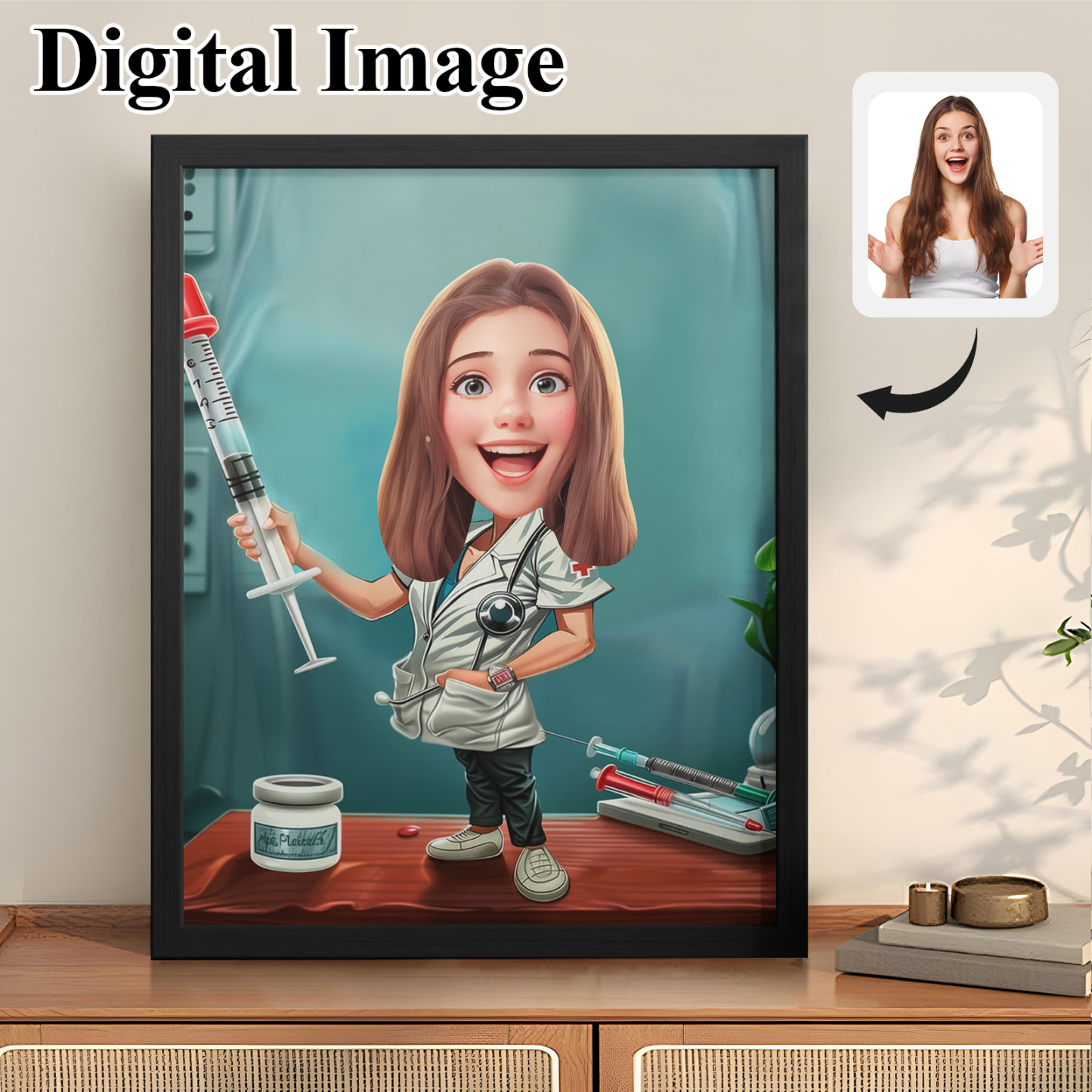 Custom Nurse Caricature Portrait - From Your Photo, Unique Gift for Nurses, Cartoon Style, Digital Download
