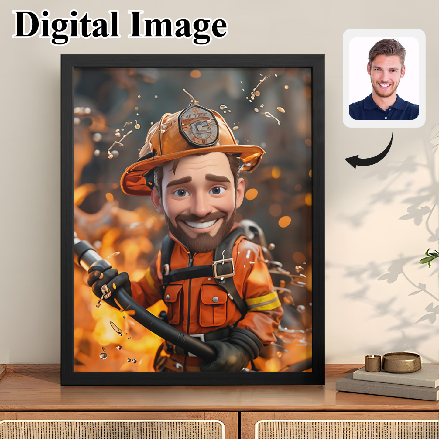 Custom Firefighter Caricature Portrait - From Your Photo, Unique Gift for Firefighters, 3D Cartoon Style, Digital Download