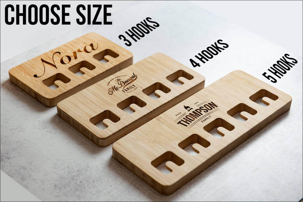 Wood Wall Mount For Keychains - Personalized Engraved Family Names