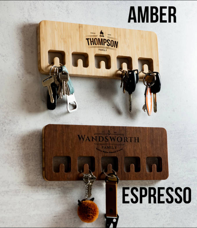 Wood Wall Mount For Keychains - Personalized Engraved Family Names
