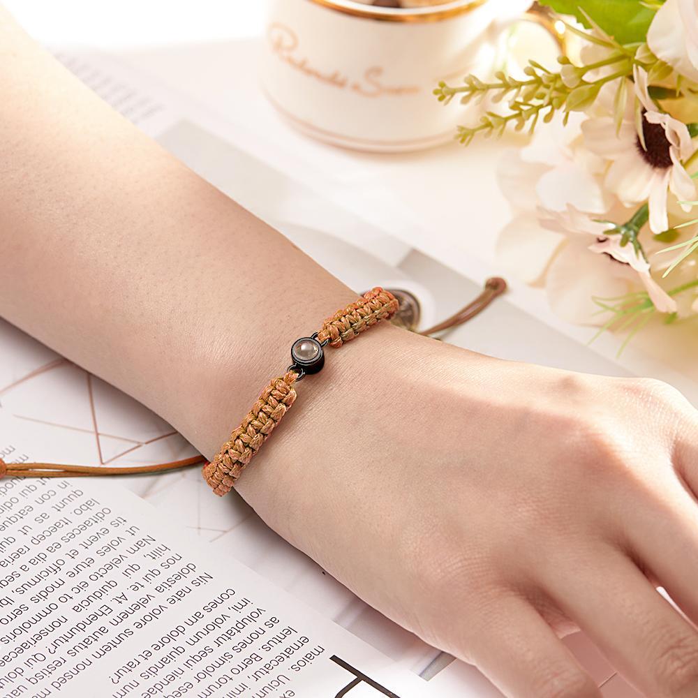 Personalized Braided Photo Projection Bracelet Fishtail Rope Men's Bracelet Hand Braided Bracelet Father's Day Gift for Men - 