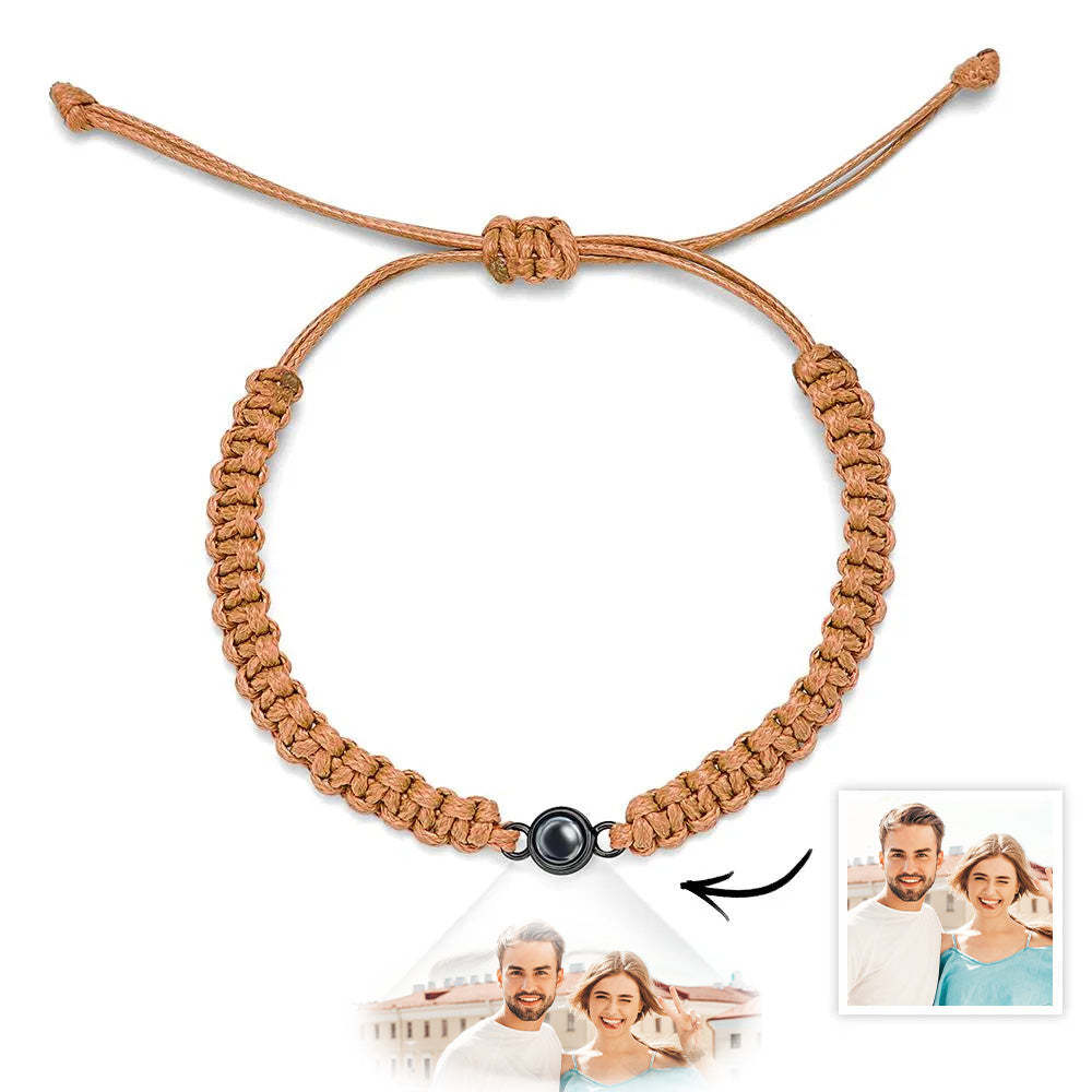 Personalized Braided Photo Projection Bracelet Fishtail Rope Men's Bracelet Hand Braided Bracelet Father's Day Gift for Men - 