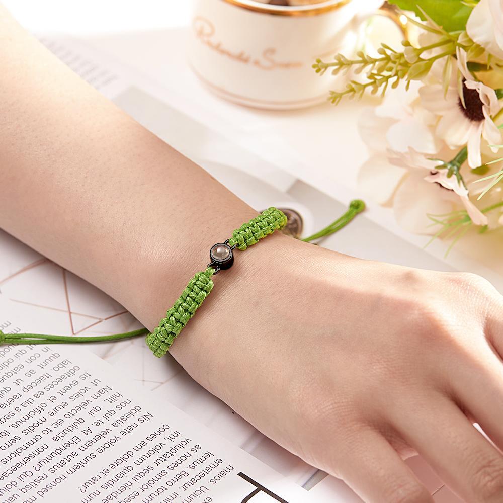 Personalized Braided Photo Projection Bracelet Fishtail Rope Men's Bracelet Hand Braided Bracelet Father's Day Gift for Men - 