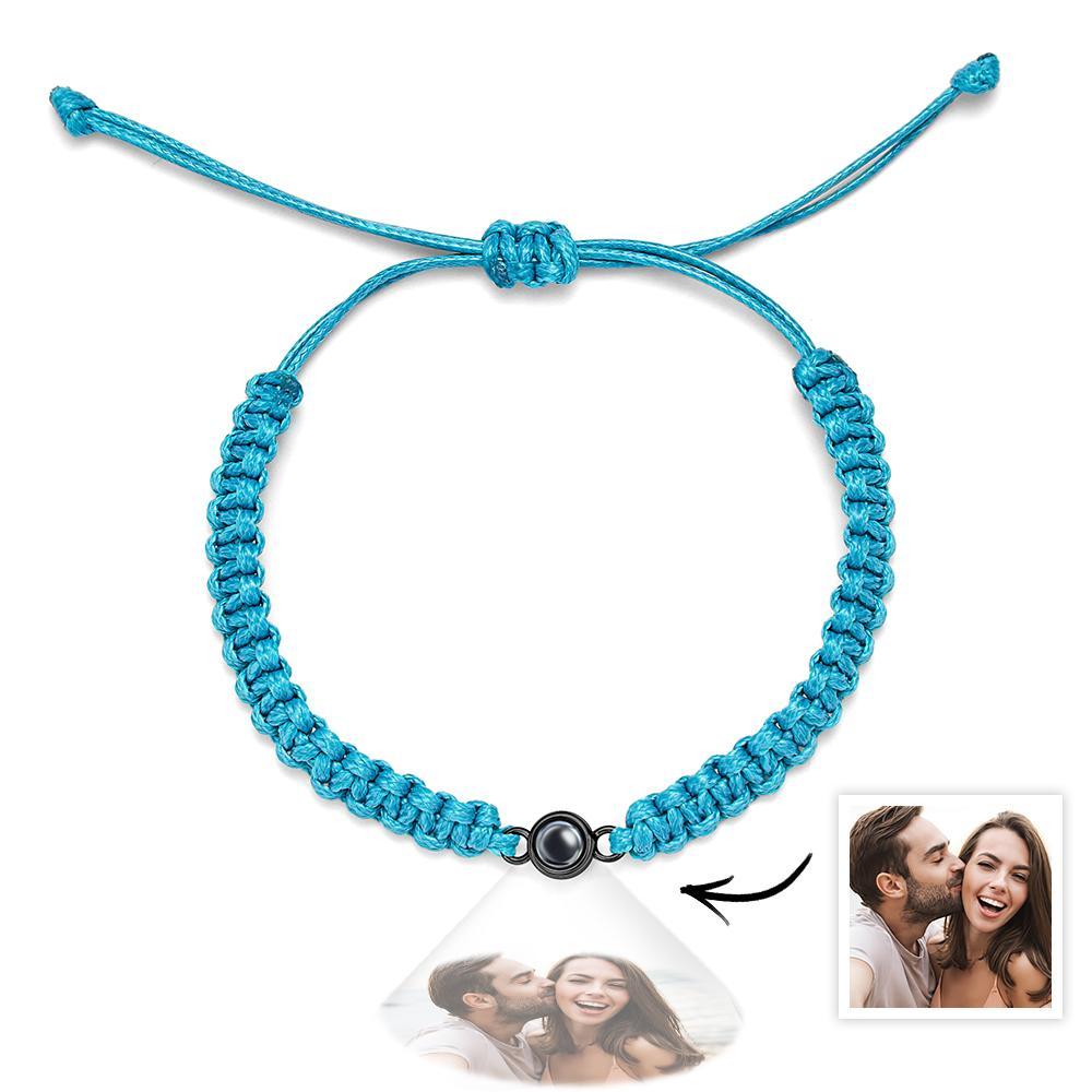 Personalized Braided Photo Projection Bracelet Fishtail Rope Men's Bracelet Hand Braided Bracelet Father's Day Gift for Men - 