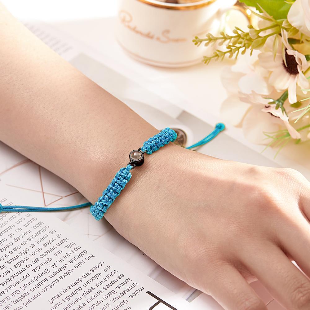 Personalized Braided Photo Projection Bracelet Fishtail Rope Men's Bracelet Hand Braided Bracelet Father's Day Gift for Men - 