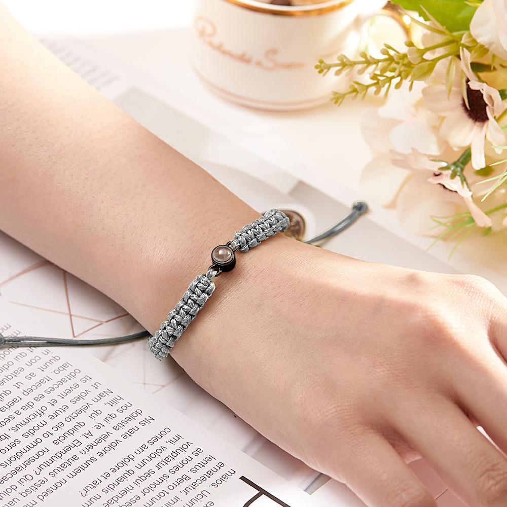 Personalized Braided Photo Projection Bracelet Fishtail Rope Men's Bracelet Hand Braided Bracelet Father's Day Gift for Men - 