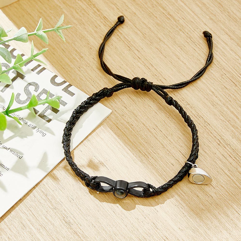 Custom Photo Projection Bracelet Woven Heart Magnetic Bracelet Gift for Couple - 