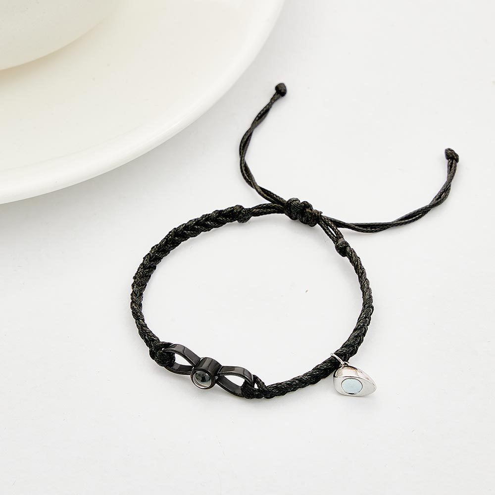 Custom Photo Projection Bracelet Woven Heart Magnetic Bracelet Gift for Couple - 