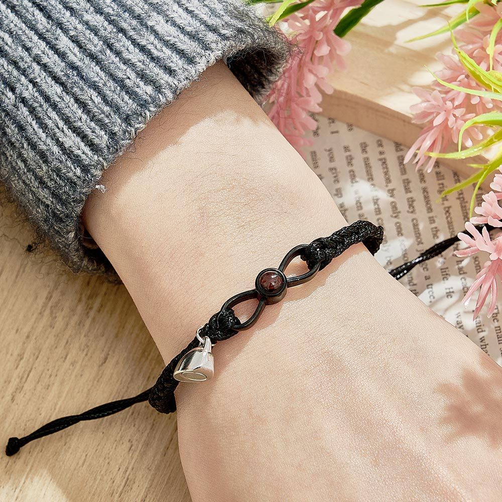 Custom Photo Projection Bracelet Woven Heart Magnetic Bracelet Gift for Couple - 