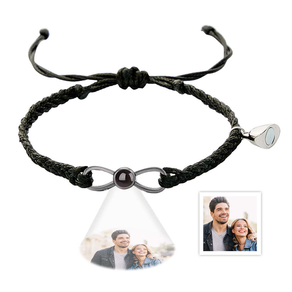 Custom Photo Projection Bracelet Woven Heart Magnetic Bracelet Gift for Couple - 