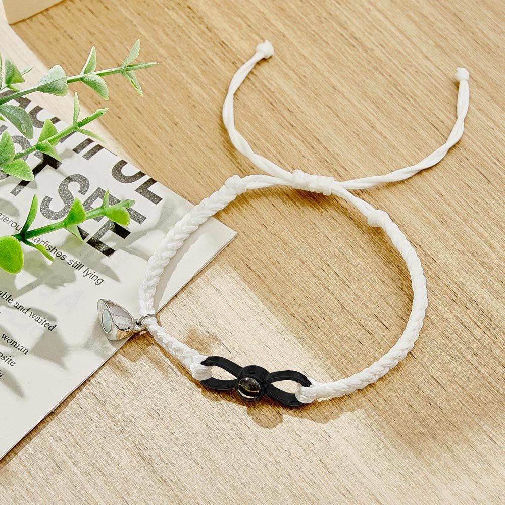 Custom Photo Projection Bracelet Woven Heart Magnetic Bracelet Gift for Couple - 