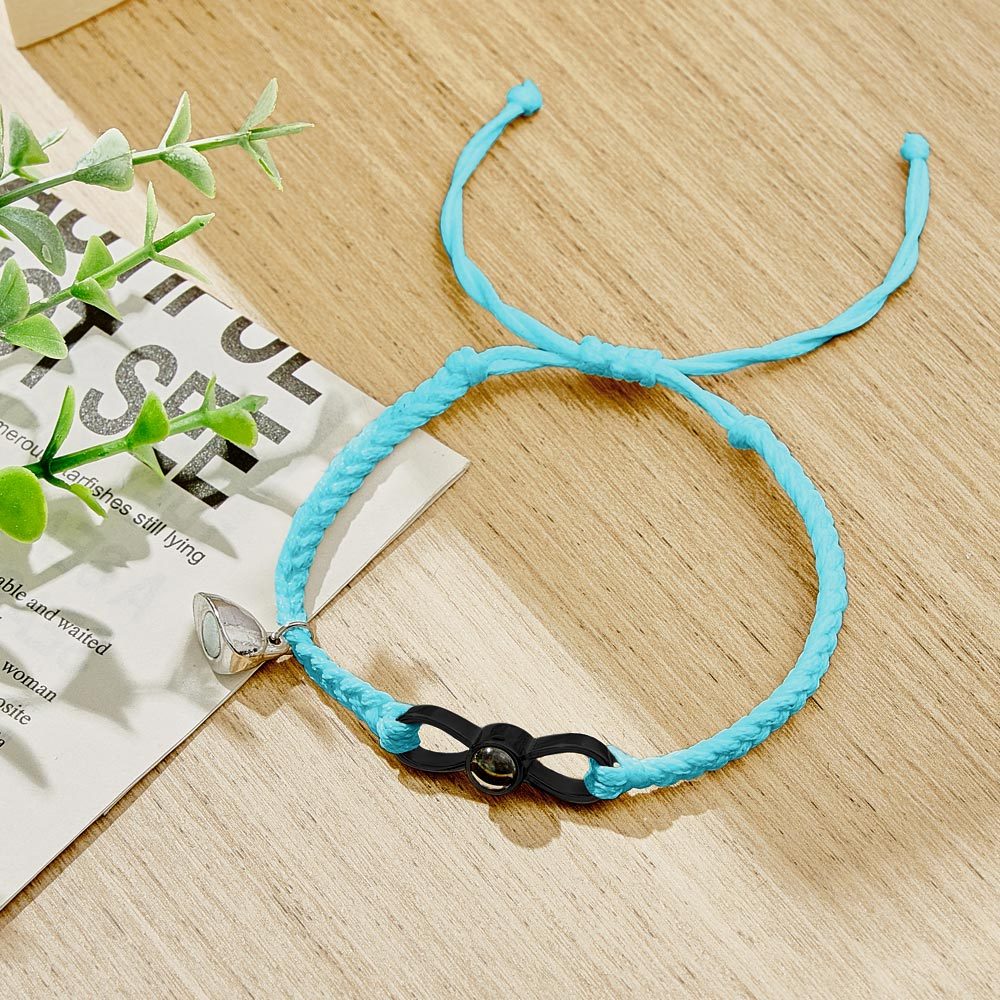 Custom Photo Projection Bracelet Woven Heart Magnetic Bracelet Gift for Couple - 