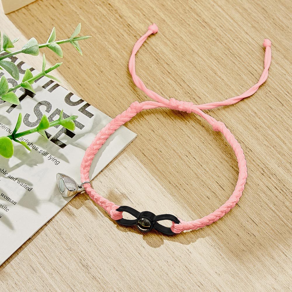 Custom Photo Projection Bracelet Woven Heart Magnetic Bracelet Gift for Couple - 