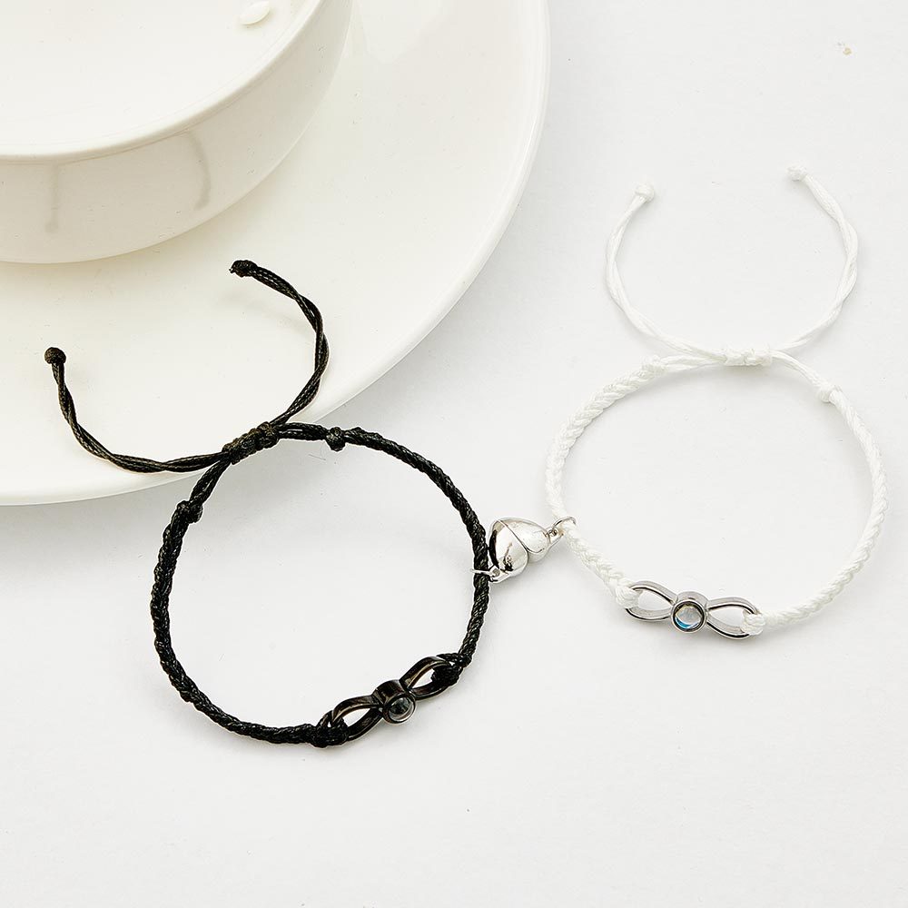 Custom Photo Projection Bracelet Woven Heart Magnetic Bracelet Gift for Couple - 