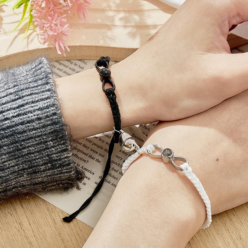 Custom Photo Projection Bracelet Woven Heart Magnetic Bracelet Gift for Couple - 