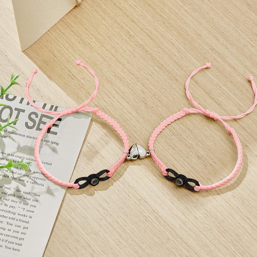Custom Photo Projection Bracelet Woven Heart Magnetic Bracelet Gift for Couple - 