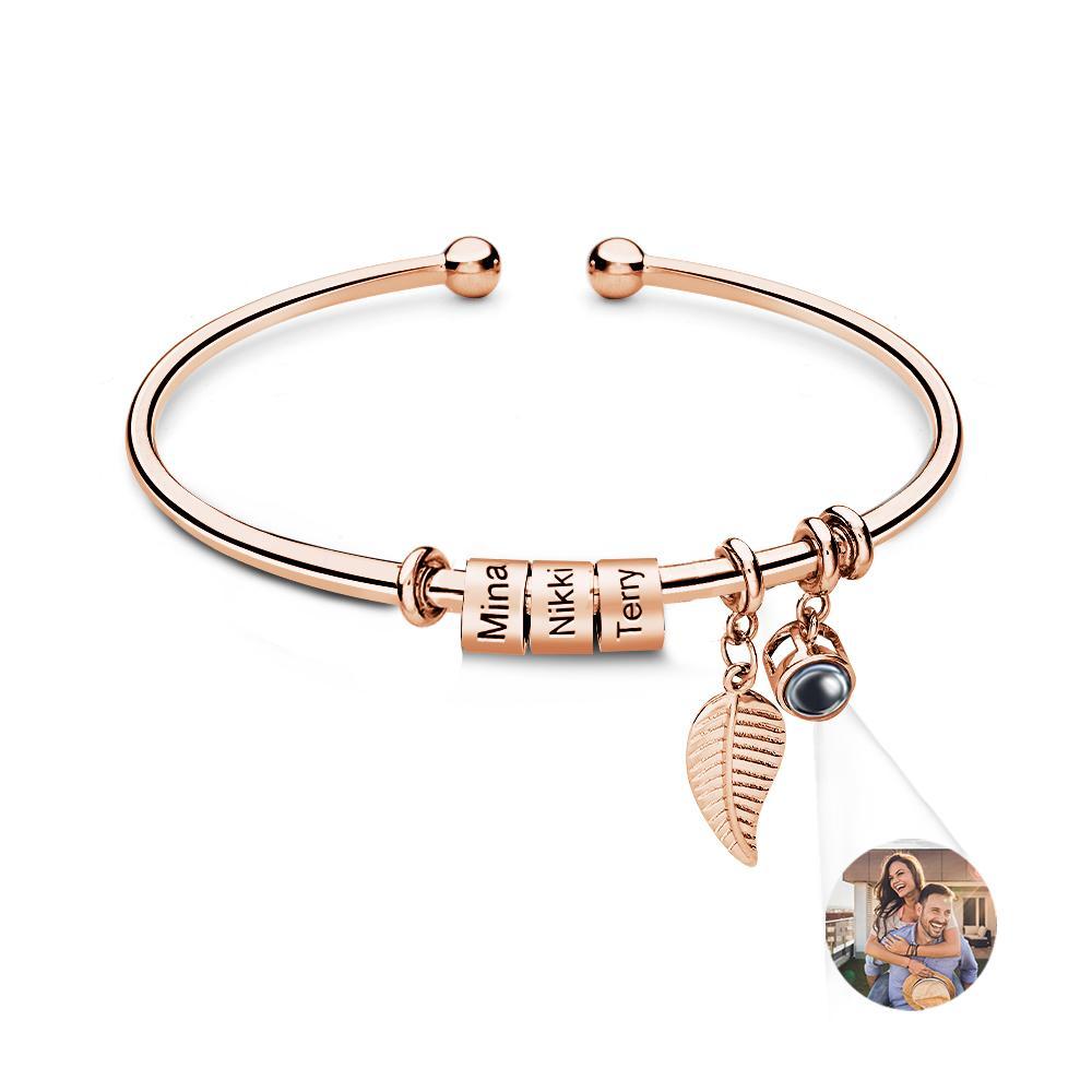 Personalized Photo Projection Bracelet Custom Number Of Optional Engravable Beads Jewelry Gift For Family - 