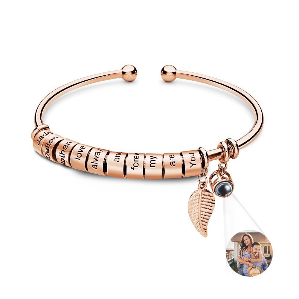 Personalized Photo Projection Bracelet Custom Number Of Optional Engravable Beads Jewelry Gift For Family - 