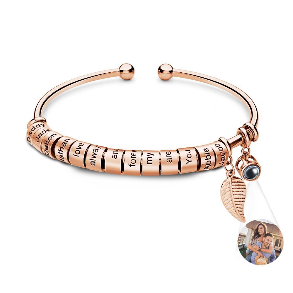 Personalized Photo Projection Bracelet Custom Number Of Optional Engravable Beads Jewelry Gift For Family - 