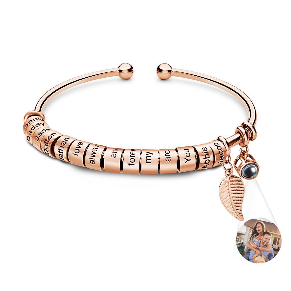 Personalized Photo Projection Bracelet Custom Number Of Optional Engravable Beads Jewelry Gift For Family - 