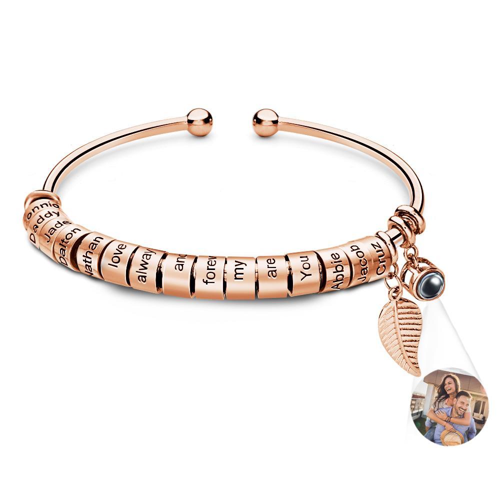 Personalized Photo Projection Bracelet Custom Number Of Optional Engravable Beads Jewelry Gift For Family - 
