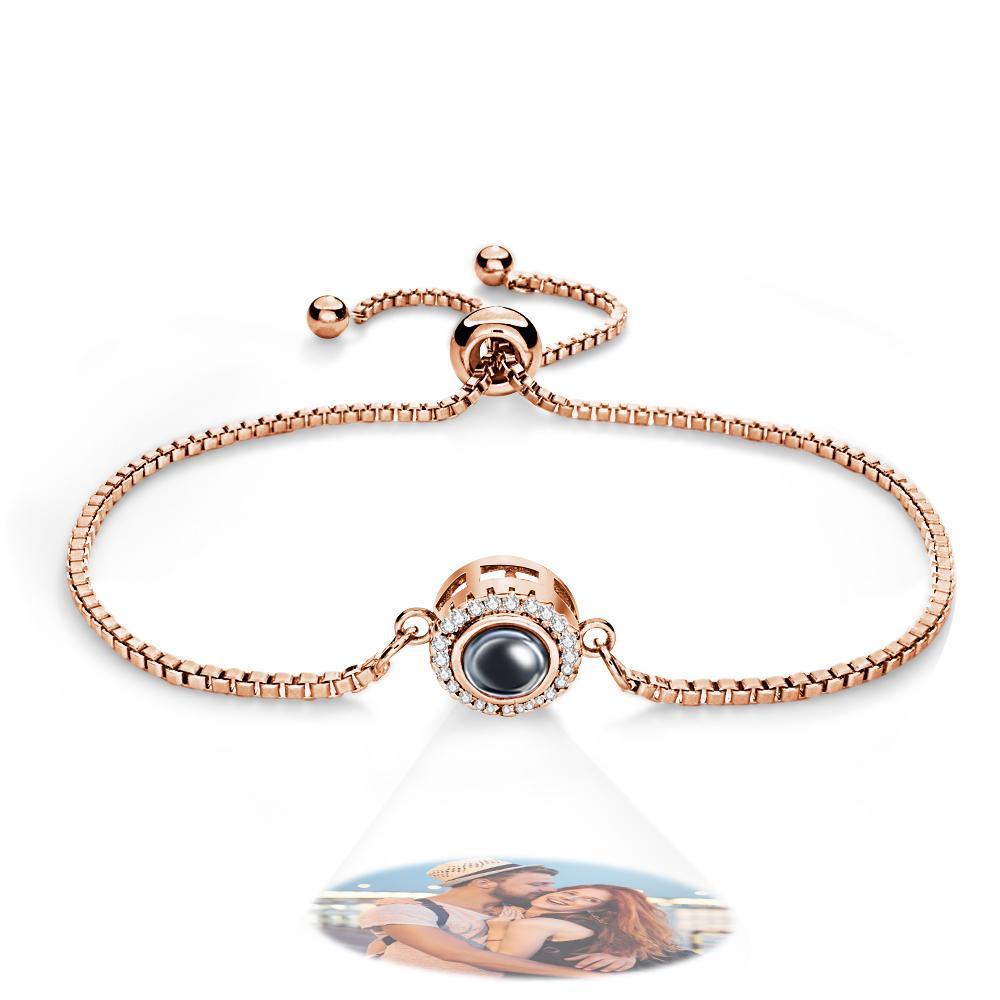 Personalized Photo Projection Bracelet Round Zircon Adjustable Bracelet Valentine's Day Gift - 