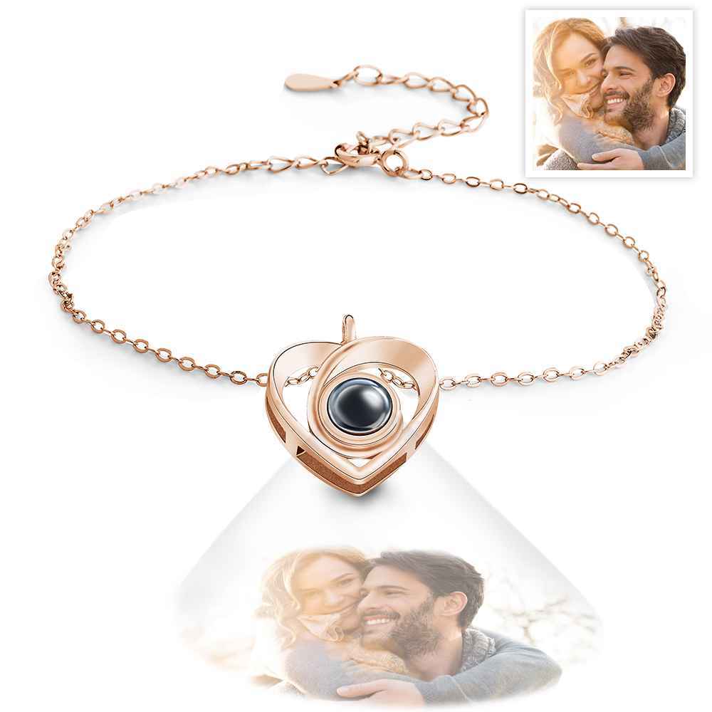 Custom Photo Projection Bracelet Picture Inside Heart Charm Bracelet For Her - 