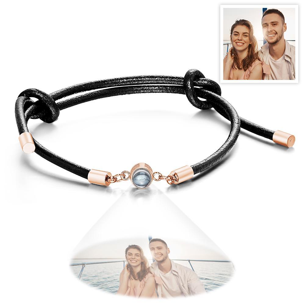 Personalized Photo Projection Leather Bracelet Adjustable Bracelet Gifts For Him - 